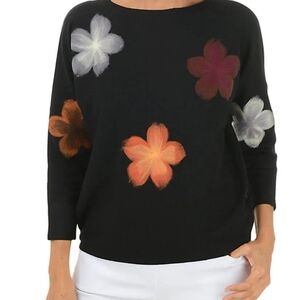 Elegant Black Sweater with Floral Accents